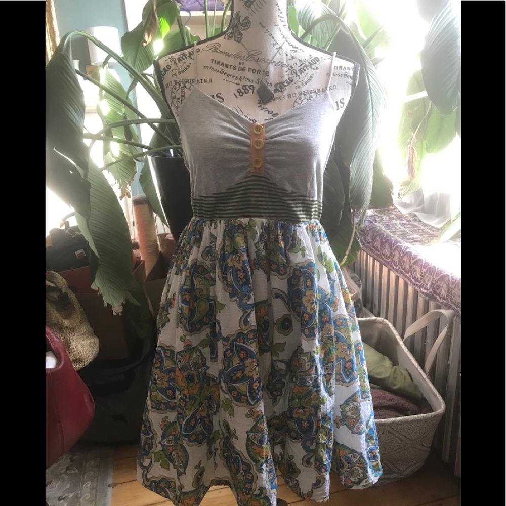 Scrapbook Grey Tank Top Floral Mini Dress with Blue and Green Print